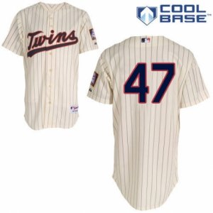 Men\'s Majestic Minnesota Twins #47 Ricky Nolasco Replica Cream Alternate Cool Base MLB Jersey