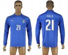 Italy #21 Pirlo Blue Home Long Sleeves Soccer Country Jersey