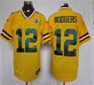 Nike Packers #12 Aaron Rodgers Yellow With Hall of Fame 50th Patch NFL Elite Jersey