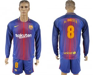 2017-18 Barcelona 8 A. INIESTA Home Long Sleeve Soccer Jersey