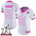 Womens Nike New England Patriots #81 Clay Harbor Limited White Pink Rush Fashion Super Bowl LI 51 NFL Jersey
