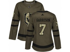 Women Adidas Vegas Golden Knights #7 Jason Garrison Authentic Green Salute to Service NHL Jersey