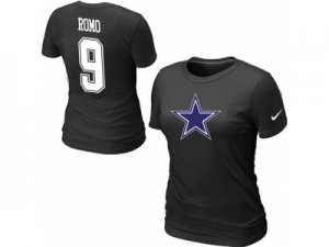 Women Nike Dallas Cowboys #9 Tony Romo Name & Number T-Shirt Black