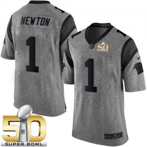 Nike Carolina Panthers #1 Cam Newton Gray Super Bowl 50 Men\'s Stitched NFL Limited Gridiron Gray Jersey