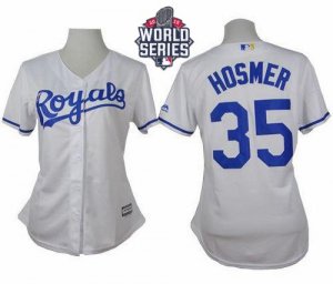 Women Kansas City Royals #35 Eric Hosmer White Home W 2015 World Series Patch Stitched MLB Jersey