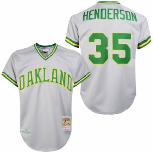 Men\'s Mitchell and Ness Oakland Athletics #35 Rickey Henderson Replica Grey 1981 Throwback MLB Jersey