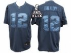2015 Super Bowl XLIX Nike New England Patriots #12 Tom Brady Blue Jerseys(Drenched Limited)