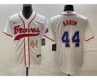 Men's Atlanta Braves #44 Hank Aaron Number White Cool Base Stitched Baseball Jersey