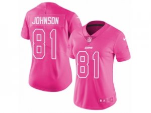 Womens Nike Detroit Lions #81 Calvin Johnson Limited Pink Rush Fashion NFL Jersey