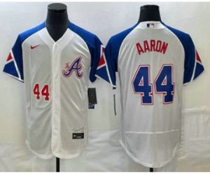 Men\'s Atlanta Braves #44 Hank Aaron Number White 2023 City Connect Flex Base Stitched Jersey