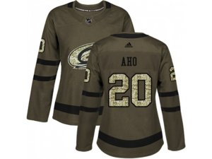 Women Adidas Carolina Hurricanes #20 Sebastian Aho Green Salute to Service Stitched NHL Jersey