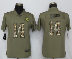 Nike Vikings #14 Stefon Diggs Olive Camo Women Salute To Service Limited Jersey