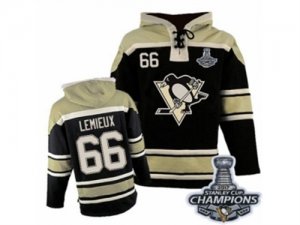 Mens Old Time Hockey Pittsburgh Penguins #66 Mario Lemieux Premier Black Sawyer Hooded Sweatshirt 2017 Stanley Cup Champions