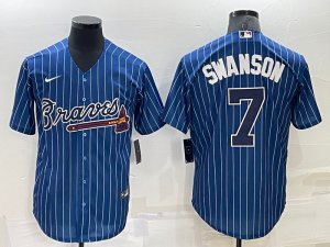 Braves #7 Dansby Swanson Blue Nike Throwback Cool Base Jersey