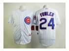 MLB chicago cubs #24 fowler white jerseys[blue strip][fowler]