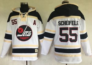 Mens Winnipeg Jets #55 Mark Scheifele White Sawyer Hooded Sweatshirt Stitched NHL Jersey