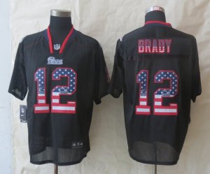 Nike New England Patriots #12 Brady Black Jerseys(Elite USA Flag Fashion)