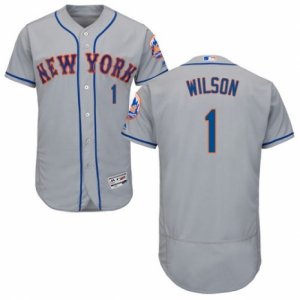 Mens Majestic New York Mets #1 Mookie Wilson Grey Flexbase Authentic Collection MLB Jersey