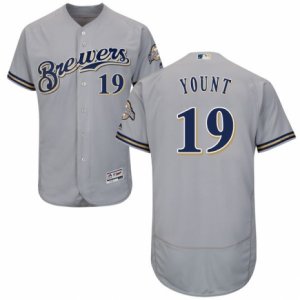 Men\'s Majestic Milwaukee Brewers #19 Robin Yount Grey Flexbase Authentic Collection MLB Jersey