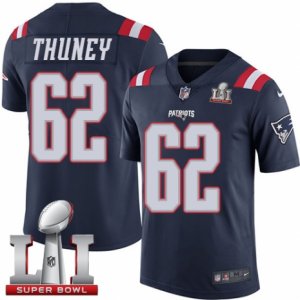 Mens Nike New England Patriots #62 Joe Thuney Limited Navy Blue Rush Super Bowl LI 51 NFL Jersey