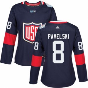 Women\'s Adidas Team USA #8 Joe Pavelski Premier Navy Blue Away 2016 World Cup Hockey Jersey