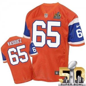 Nike Denver Broncos #65 Louis Vasquez Orange Throwback Super Bowl 50 Men Stitched NFL Elite Jersey