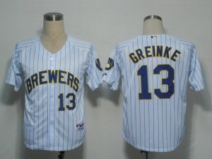 mlb milwaukee brewers #13 zack greinke white[blue strip]