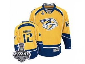 Mens Reebok Nashville Predators #12 Mike Fisher Premier Gold Home 2017 Stanley Cup Final NHL Jersey