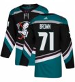 Mens Adidas Anaheim Ducks #71 J.T. Brown Authentic Black Teal Third NHL Jersey