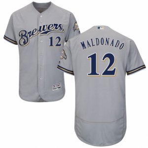 Men\'s Majestic Milwaukee Brewers #12 Martin Maldonado Grey Flexbase Authentic Collection MLB Jersey
