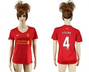 Womens Liverpool #4 Toure Red Home Soccer Club Jersey