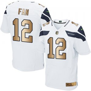 Nike Seattle Seahawks #12 Fan White Men\'s Stitched NFL Elite Gold Jersey