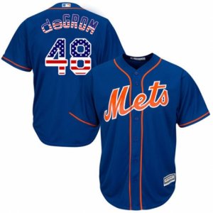 Men\'s Majestic New York Mets #48 Jacob DeGrom Replica Royal Blue USA Flag Fashion MLB Jersey