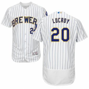 Men\'s Majestic Milwaukee Brewers #20 Jonathan Lucroy White Flexbase Authentic Collection MLB Jersey