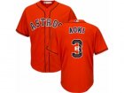 Mens Majestic Houston Astros #3 Norichika Aoki Authentic Orange Team Logo Fashion Cool Base MLB Jersey