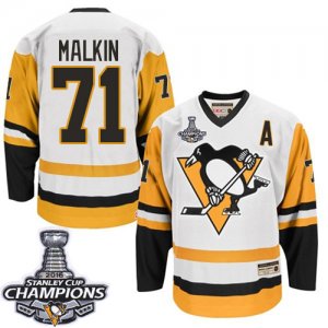 Mens CCM Pittsburgh Penguins #71 Evgeni Malkin Authentic White Throwback 2016 Stanley Cup Champions NHL Jersey