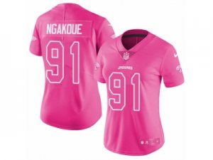 Womens Nike Jacksonville Jaguars #91 Yannick Ngakoue Limited Pink Rush Fashion NFL Jersey