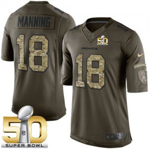 Nike Denver Broncos #18 Peyton Manning Green Super Bowl 50 Men\'s Stitched NFL Limited Salute To Service Jersey