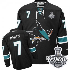 Mens Reebok San Jose Sharks #7 Paul Martin Premier Black Third 2016 Stanley Cup Final Bound NHL Jersey