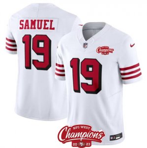 Men\'s San Francisco 49ers #19 Deebo Samuel White 2023 F.U.S.E. NFC West Champions Alternate Football Stitched Jersey
