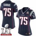 Womens Nike New England Patriots #75 Ted Karras Elite Navy Blue Team Color Super Bowl LI 51 NFL Jersey