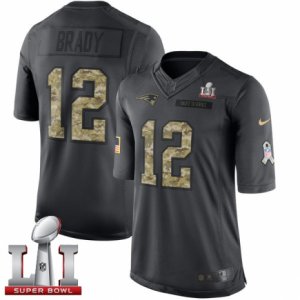 Mens Nike New England Patriots #12 Tom Brady Limited Black 2016 Salute to Service Super Bowl LI 51 NFL Jersey