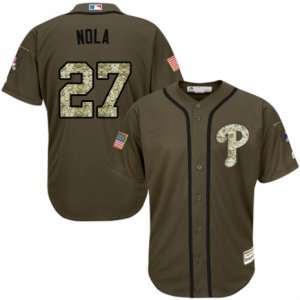 Men\'s Majestic Philadelphia Phillies #27 Aaron Nola Authentic Green Salute to Service MLB Jersey