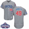 Mens Majestic Chicago Cubs #49 Jake Arrieta Grey 2016 World Series Champions Flexbase Authentic Collection MLB Jersey