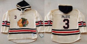 Chicago Blackhawks #3 Pierre Pilote Cream Heavyweight Pullover Hoodie Stitched NHL Jersey