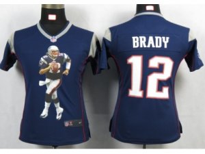 Nike Womens New England Patriots #12 Brady Blue Portrait Fashion Game Jerseys