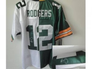 Nike jerseys green bay packers #12 rodgers white-green[Elite split signature]