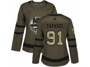 Women Adidas New York Islanders #91 John Tavares Green Salute to Service Stitched NHL Jersey