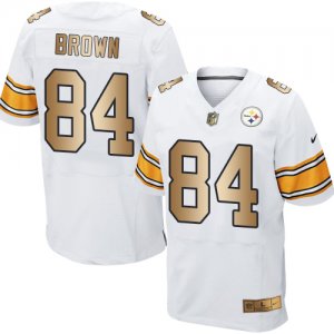 Nike Pittsburgh Steelers #84 Antonio Brown White Mens Stitched NFL Elite Gold Jersey