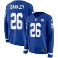 Nike Giants #26 Saquon Barkley Royal Women Therma Long Sleeve Jersey